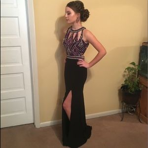Purple and black prom gown